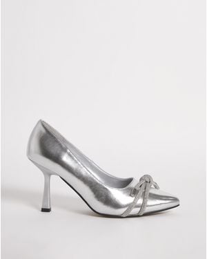 Simply Be Diamante Knot Heeled Shoes Ex Wide Fit - White