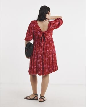 Simply Be Crinkle Printed Skater Dress - Red