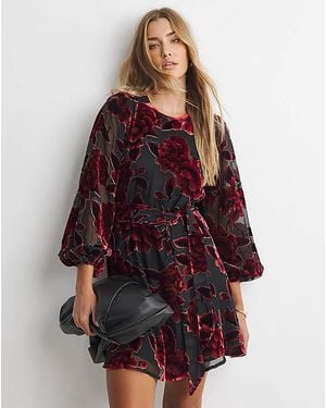 Simply Be Burnout Devoure Godet Skater Dress - Red
