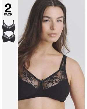 Pretty Secrets 2 Pack Lace Non Wired Full Cup Bras - Black