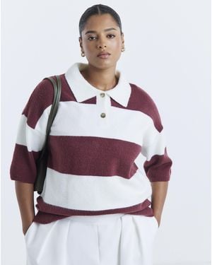 Simply Be Rugby Stripe Knitted Polo - Blue