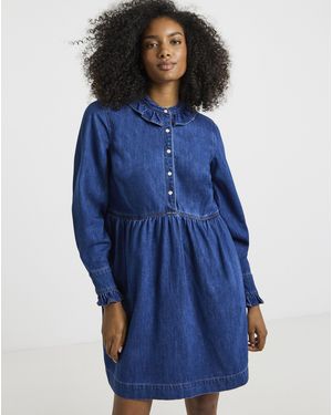 Simply Be Frill Collar Denim Mini Dress - Blue