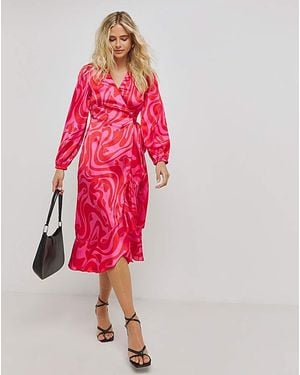 Simply Be And Swirl Satin Wrap Dress - Red