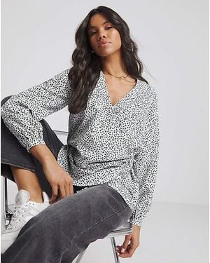 Simply Be Tie Front Wrap Blouse - Grey