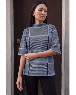 Roman Roman Check Short Sleeve Jumper - Blue