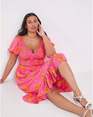 Simply Be Foil Print Shirred Midi Dres