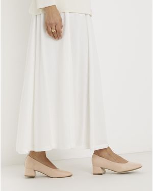 Heavenly Soles Low Block Heel Court Shoes Wide - Natural