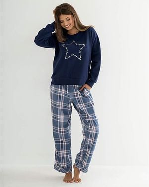 Pour Moi Pour Moi Sweatshirt Check Pyjama Set - Blue