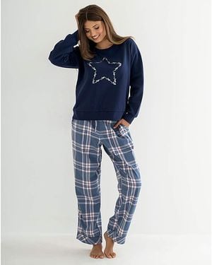 Pour Moi Pour Moi Sweatshirt Check Pyjama Set - Blue