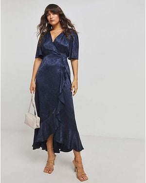 Flounce London Jacquard Wrap Dress - Blue