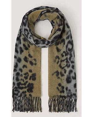 Monsoon Archi Animal Print Tassel Scarf - Grey