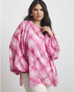 Joanna Hope Check Print Blouse - Pink