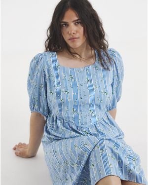 Simply Be Stripe Historic Detail Midi Dress - Blue
