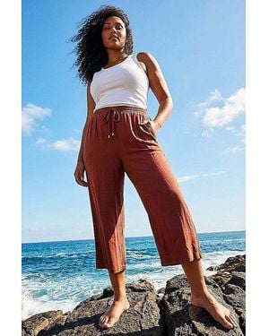 Roman Curve Linen Blend Cropped Trousers - Blue