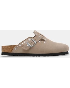 Birkenstock Boston Suede Rivet Mules - White
