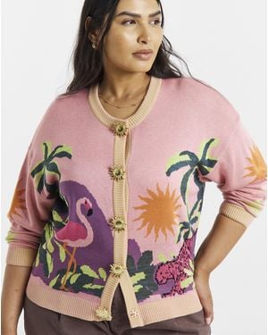 Simply Be Tropical Landscape Graphic Cardigan - Pink