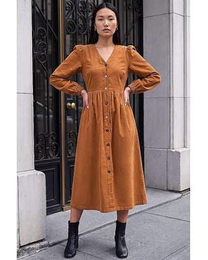 Roman Roman Button Through Corduroy Dress - Yellow