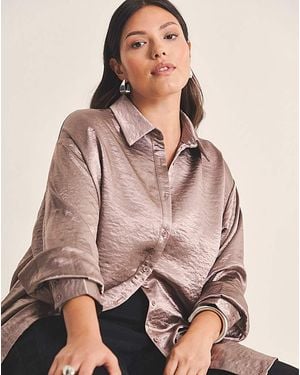 Simply Be Liquid Satin Oversized Shirt - Brown