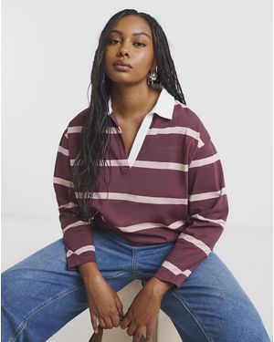 Simply Be Long Sleeve Stripe Rugby Top - Red