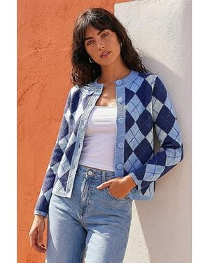 Roman Roman Argyle Buttoned Knit Cardigan - Blue