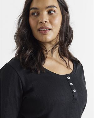 Simply Be Pointelle Rib Henley - Black