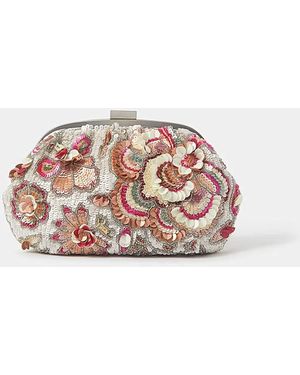 Accessorize Floral Sequin Clutch Bag - Pink