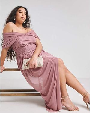 Little Mistress Bardot Split Maxi Dress - Pink