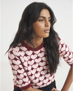 Simply Be Heart Print Knitted T-Shirt - Red
