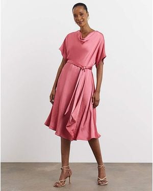 Joanna Hope Satin Cowl Neck Dress - Red