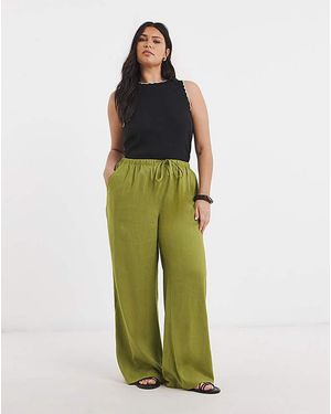 Simply Be Wide Leg Linen Trouser - Green