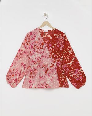 Simply Be Mixed Print Wrap Peplum Blouse - Red