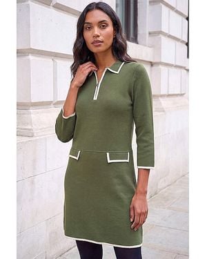 Roman Roman Contrast Zip Collared Knit Dress - Green