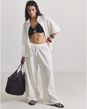 Beach To Beach Lace Shirt And Trouser Beach Coord - White