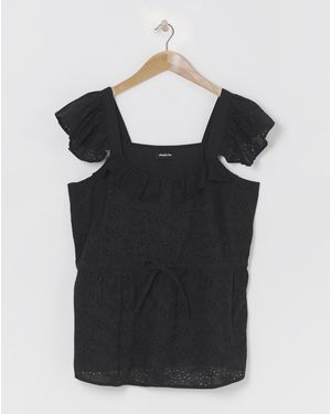 Simply Be Sbe Frill Sleeve Broderie Blouse - Black