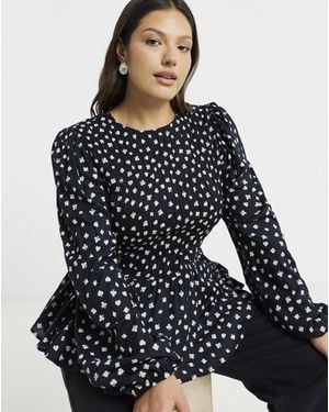 Simply Be Long Sleeve Shirred Top - Black