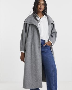 Simply Be Funnel Neck Faux Wool Coat - Blue