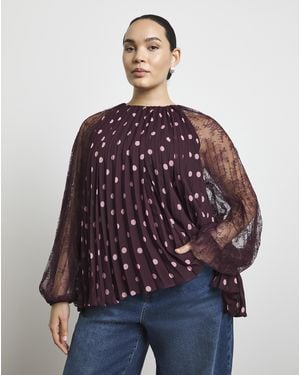 Joanna Hope Polka Dot Pleated Blouse - Red