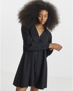 Simply Be Embroidered Sleeve Swing Dress - Black