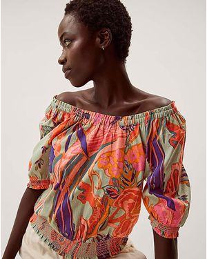 Monsoon Carmen Bardot Floral Print Top - Red