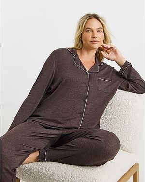 Pretty Secrets Button Through Pj Set - Brown