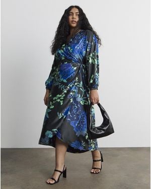 Joanna Hope Floral Satin Wrap Dress - Blue