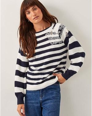 Monsoon Lou Lace Stripe Jumper - Blue