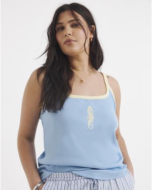 Simply Be Embroidered Seahorse Vest - Blue