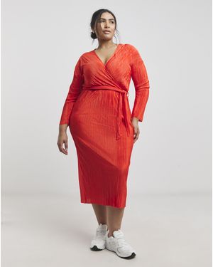 Simply Be Plisse Wrap Front Midi Dress - Red