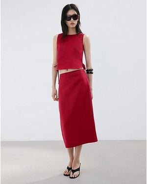 Mango Linen Midi Skirt - Red