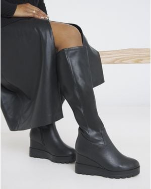 Simply Be Stretch Wedge Knee High Boot Ex W Sc-Cp - Black