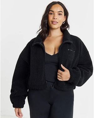 Gym King Linear Cropped Borg Full Zip - Blue