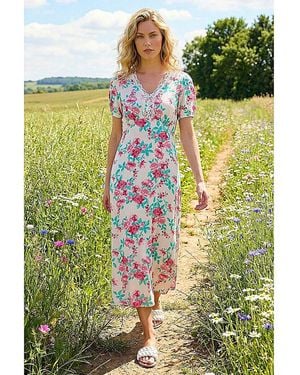 Roman Roman Floral Lace Trim Midi Dress - Green
