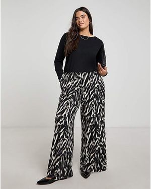 Simply Be Waffle Wide Leg Trousers - Black