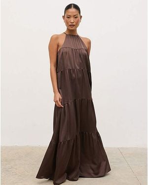 Pretty Lavish Story Linen Maxi Dress - Brown